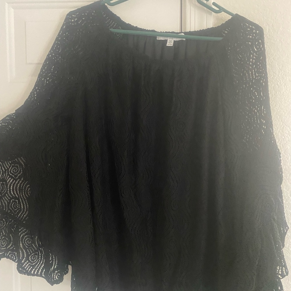 Black Lace Poncho Top